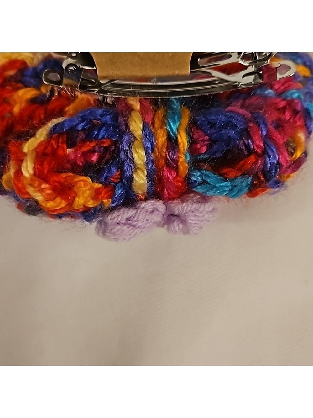 Hand Knit Crochet Flower Barrette Clip Purple - Picture 15 of 17